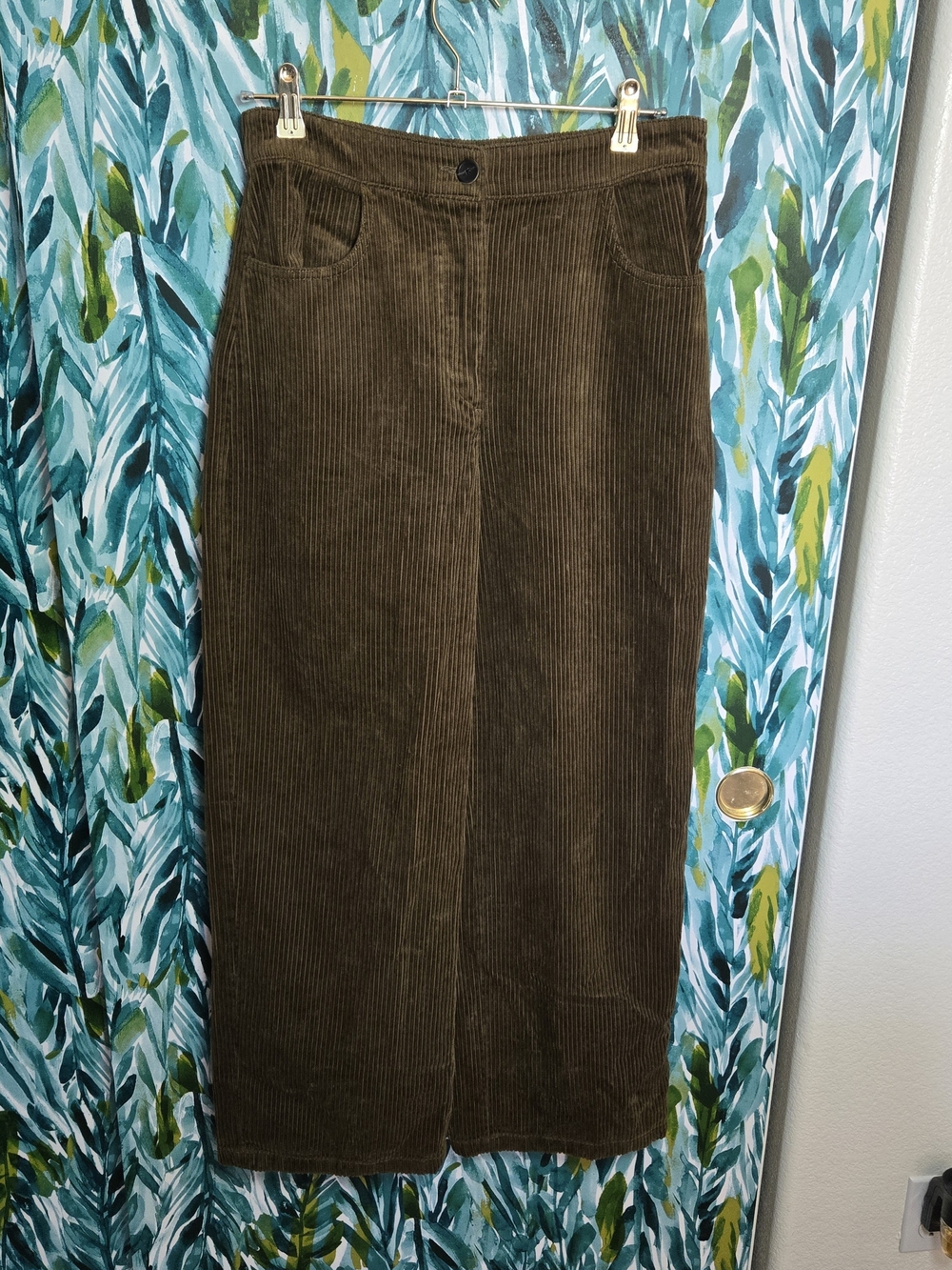 Zara NWT Brown Wide Leg Corduroy Chino Trousers Mid Rise M